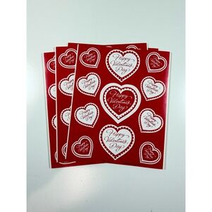 VTG American Greetings Valentine Heart Stickers Red White 3 Sheets Ephemera 80's